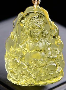 天然巴西黄水晶财神吊坠毛衣链原创设计男士女款黄色水晶项链挂坠