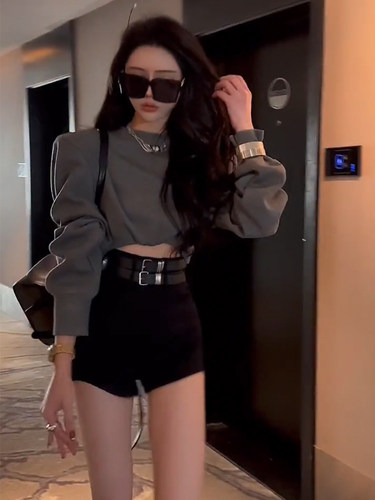 黑色双皮带性感短裤女2025夏季韩版设计感辣妹高腰显瘦包臀热裤潮 - 图0