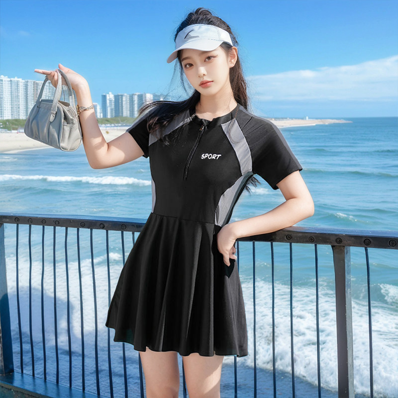 Popular new women's swimsuit one-piece large size conservative slimming cover professional swimming training fat mm swimsuit factory