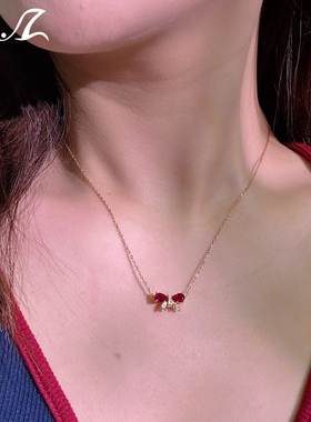 蝴蝶结设计培育红宝石吊坠女