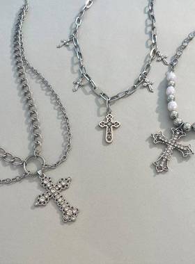 women alloy retro pearl cross pendant necklace珍珠十字架项炼