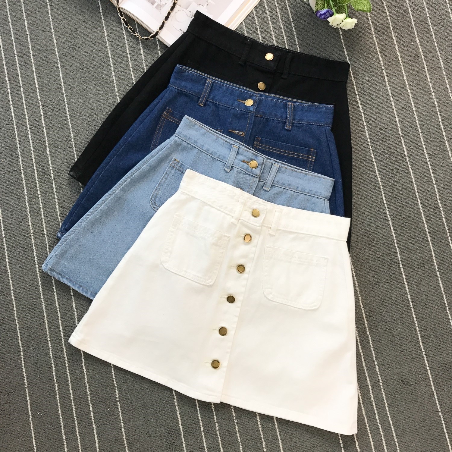 High-waisted a-line denim short skirt women's summer ant-图0