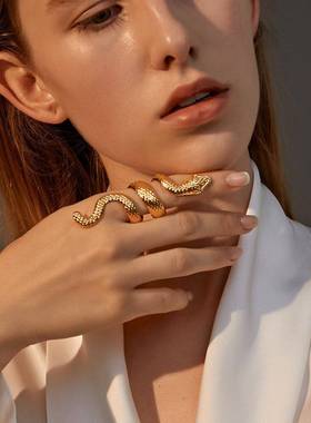 蛇骨戒指欧美嘻哈metal exaggerated snake ring朋克金属蛇戒指环