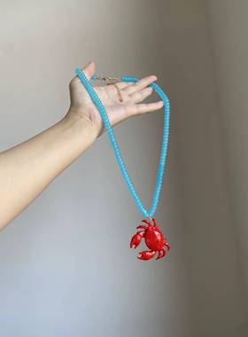 欧美夸张海洋风红色螃蟹吊坠项炼女个性时尚小众设计手錬配饰装饰
