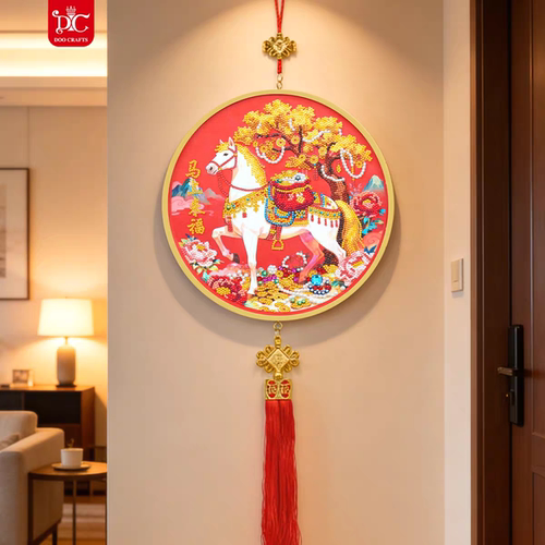 DC马到成功钻石绣新年装饰挂件手工diy过年福字圆形彩钻画钻石画 - 图2