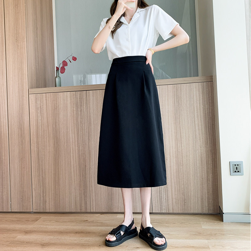 中长款2021春秋黑色胖妹妹半身裙 戴兔半身裙