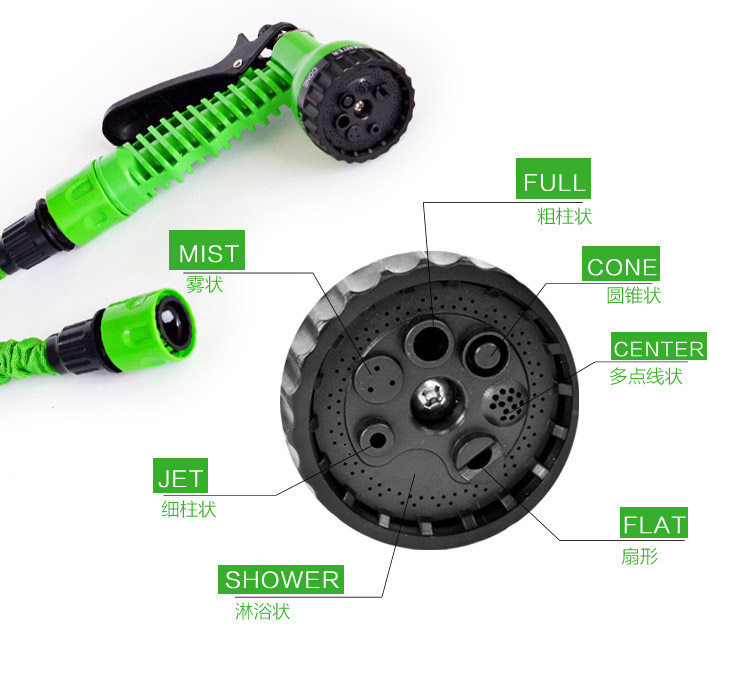 伸缩水管七功能ABS喷头多功能水枪高压洗车水枪快接海蓝管四分