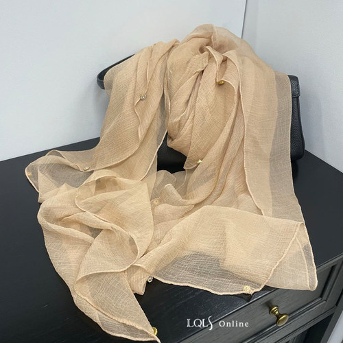 温柔轻羽系列手工钉珠春秋薄款围巾披肩两用韩版百搭女棉麻大纱巾 - 图2