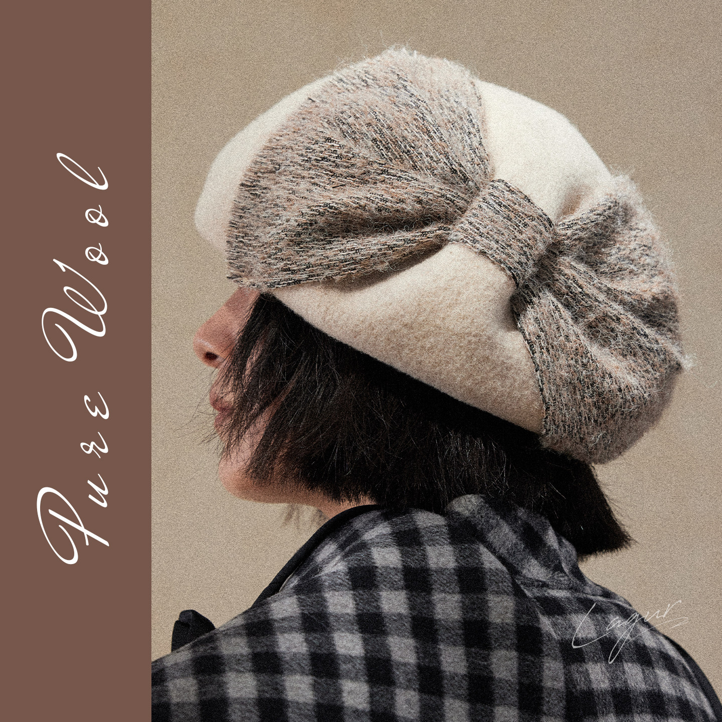 Lagur＜日系温婉如初＞花苞大版全羊毛蝴蝶结贝雷帽女生冬毛线帽,淘宝优惠券,粉丝福利购,淘宝优惠卷