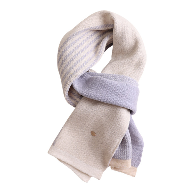 日系简雅100%美利奴羊毛温柔拼接围巾氛围感男女同款拼色针织围脖,淘宝优惠券,粉丝福利购,淘宝优惠卷