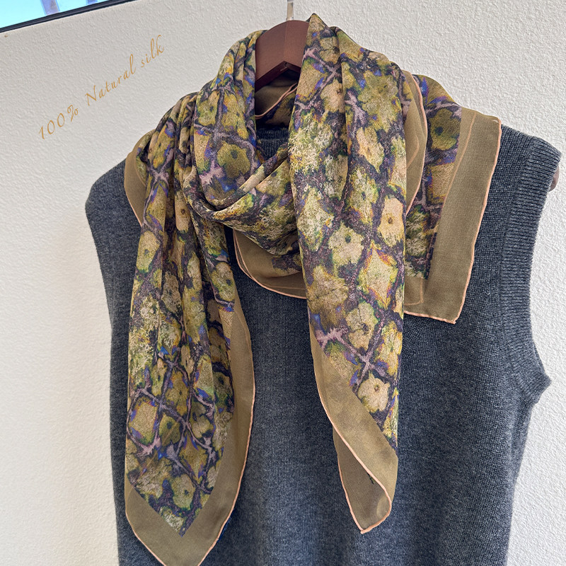 幸运四叶草丨植物染薯莨雪纺纱桑蚕丝真丝丝巾方巾围脖披肩围巾女,淘宝优惠券,粉丝福利购,淘宝优惠卷