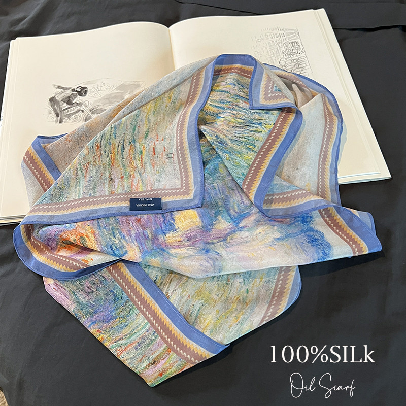 绵密油画~奶油色彩100%桑蚕丝丝巾长条真丝围巾高档送礼杭州薄款,淘宝优惠券,粉丝福利购,淘宝优惠卷