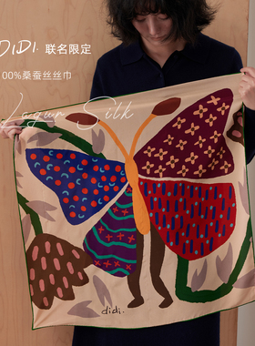 联名真丝丝巾手工卷边秋季系脖女