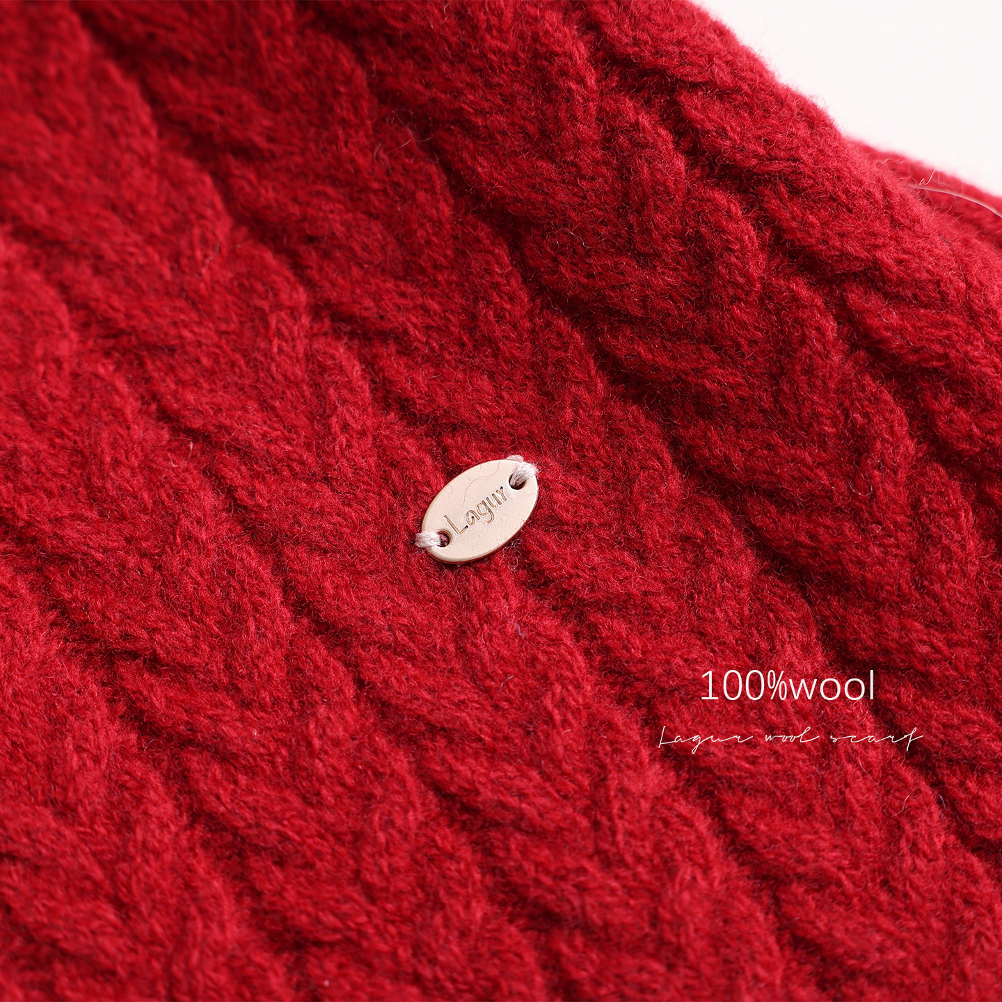 新年一抹红！麦穗纹编织100%美利奴羊毛红色围巾女冬季礼物本命年,淘宝优惠券,粉丝福利购,淘宝优惠卷