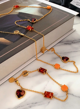 XMR欧美复古红玛瑙爱心项链