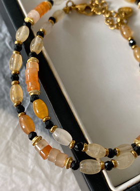 XMR新中式黄色天然石串珠项链女