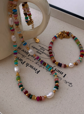 XMR多彩天然石珍珠项链