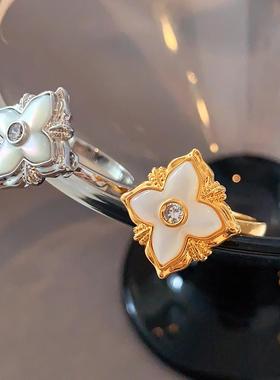 XMR欧美复古天然贝母四叶草戒指