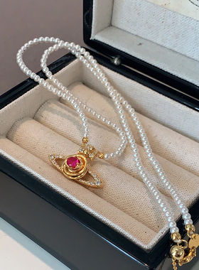 XMR小香风西太后土星珍珠项链女