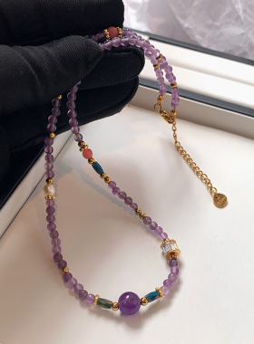 XMR法式天然石紫水晶项链
