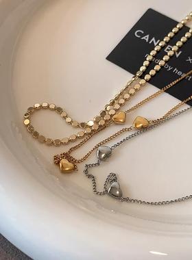 XMR欧美简约金属叠戴爱心锁骨链