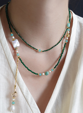 XMR新中式绿玛瑙珍珠毛衣链