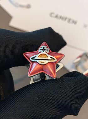 XMR小香风粉红色西太后土星耳环