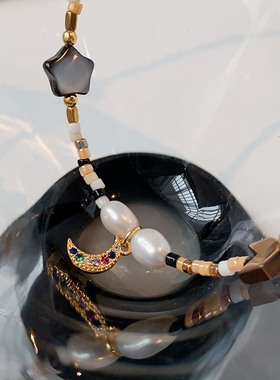 XMR天然石贝母星星月亮项链