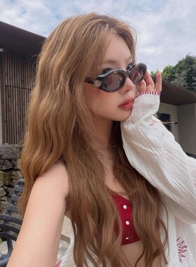 张元英同款复古椭圆猫眼豹纹墨镜女老钱风防紫外线显瘦太阳眼镜潮