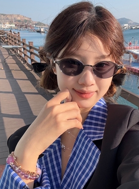 韩版港风椭圆高级感墨镜女街拍金属小脸复古小框太阳眼镜防紫外线