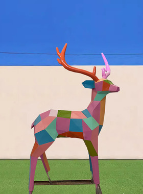 不锈钢几何动物雕塑鹿大象松鼠