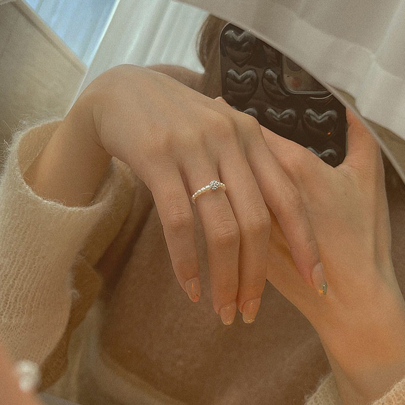 韩国东大门小粒珍珠925纯银戒指简约ins水钻气质复古时尚小众设计,淘宝优惠券,粉丝福利购,淘宝优惠卷