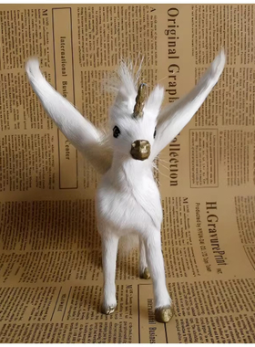 仿真独角兽山羊皮白马飞马摆件