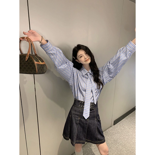 Летняя дизайнерская джинсовая юбка, высокая талия, тренд сезона, А-силуэт, плиссированная юбка