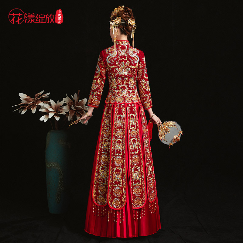 花漾绽放旗舰店秀禾服新娘新款结婚婚纱礼服新娘敬酒服中式嫁衣复古龙凤褂1