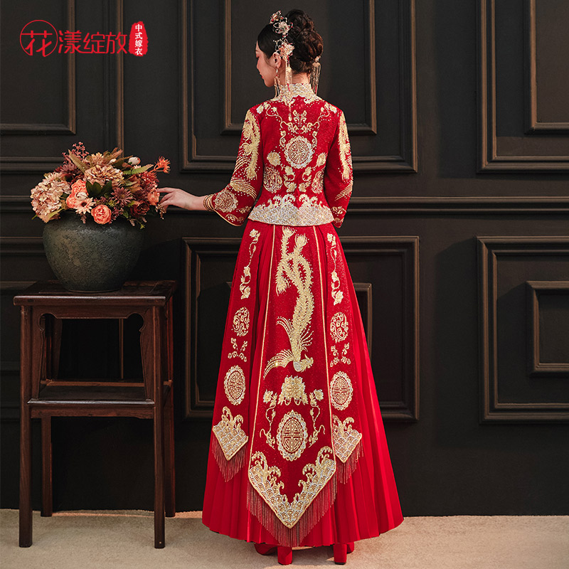 花漾绽放旗舰店秀禾服新款结婚中式婚纱薄款秀和女新娘礼服敬酒服龙凤褂嫁衣3