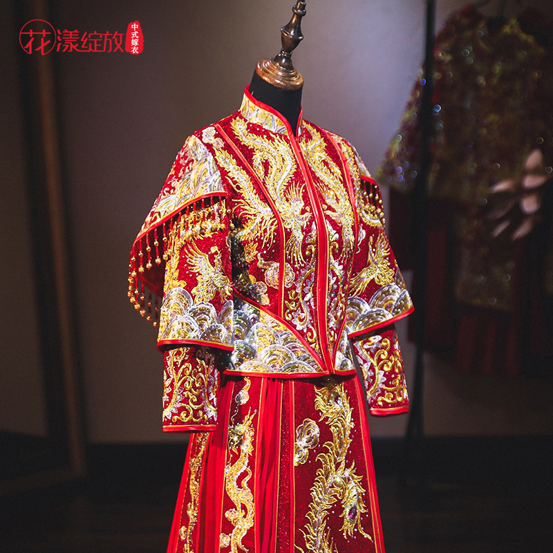 花漾绽放旗舰店秀禾服新娘新款红色中式婚纱新娘礼服抖音同款敬酒结婚龙凤褂1