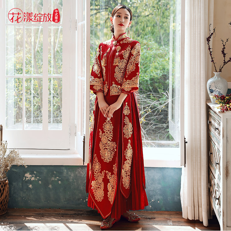 花漾绽放旗舰店秀禾服新娘新款婚纱礼服夏季薄款中国风敬酒服结婚衣服龙凤褂2