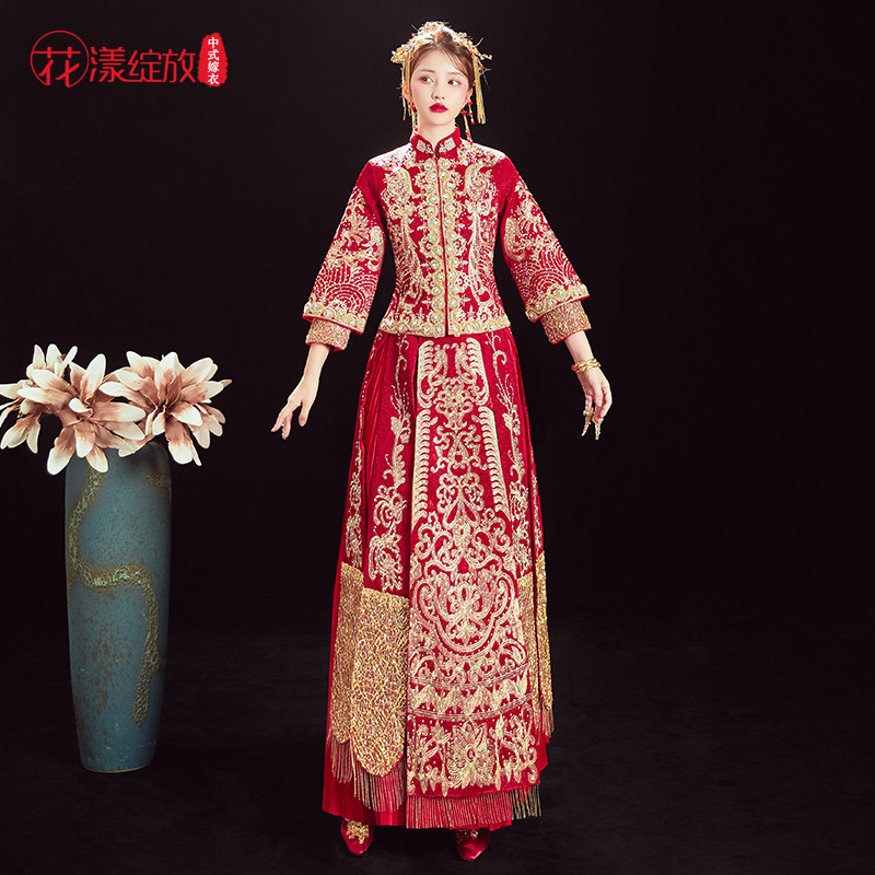 花漾绽放旗舰店秀禾服新娘新款中式婚纱礼服新娘敬酒服复古结婚衣服秀和服1