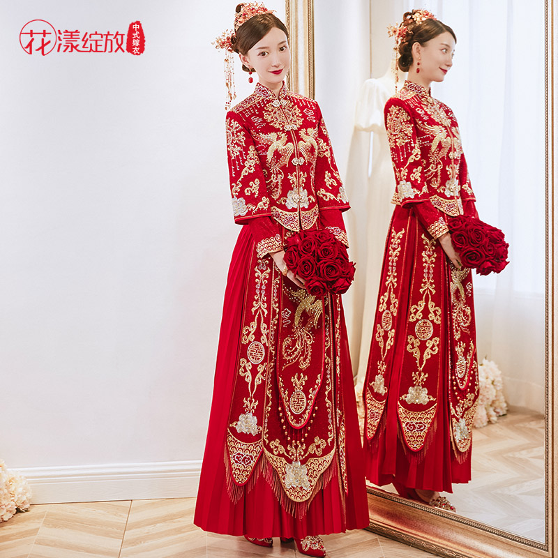 花漾绽放旗舰店秀禾服新款结婚婚纱中式新娘服红色礼服婚礼敬酒龙凤褂秀和服2
