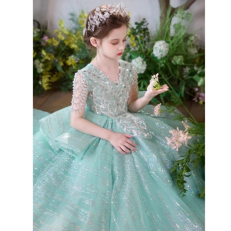 女童主持人礼服生日宴会轻奢花童钢琴演出走秀绿色精灵森系公主裙,淘宝优惠券,粉丝福利购,淘宝优惠卷