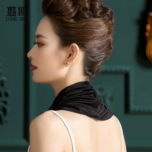 翦鸥桑蚕丝针织双面绸护颈脖套女春夏季简约纯色真丝套头防晒围脖 - 图1