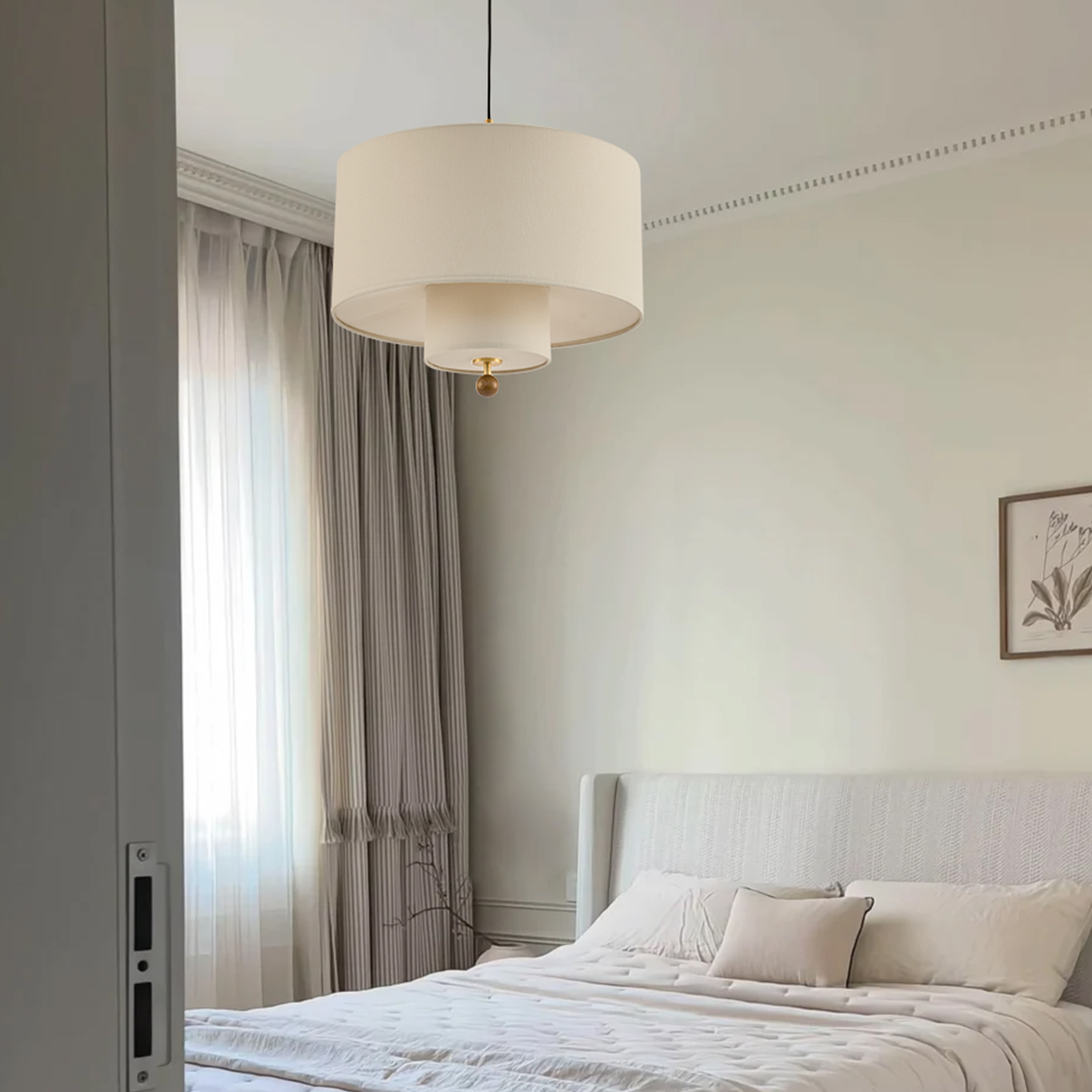 旭呈新款法式中古卧室吊灯主卧餐厅灯主灯复古奶油风日式布艺灯具 - 图2