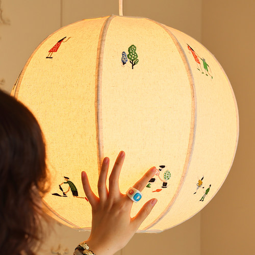 法式奶油中古风卧室灯刺绣吊灯卡通男孩女孩儿童房间创意艺术灯具 - 图0