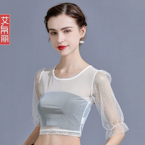 Белое тонкое кружевное шелковое приятное телу платье-комбинация, короткий рукав, защита от солнца