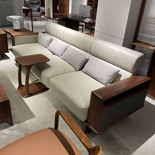 北美黑胡桃木沙发现代简约客厅小户型2026新款真皮直排沙发定制 - 图2