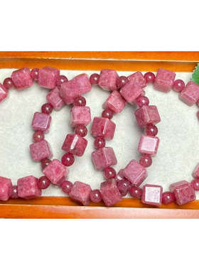 天然蔷薇石方糖单圈手链 约10毫米  diy配饰简约百搭礼物