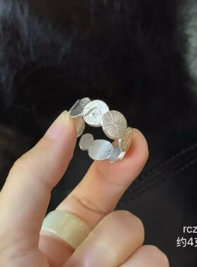 足银999十二月银戒指开口锤纹清冷指环新中式送女友礼物