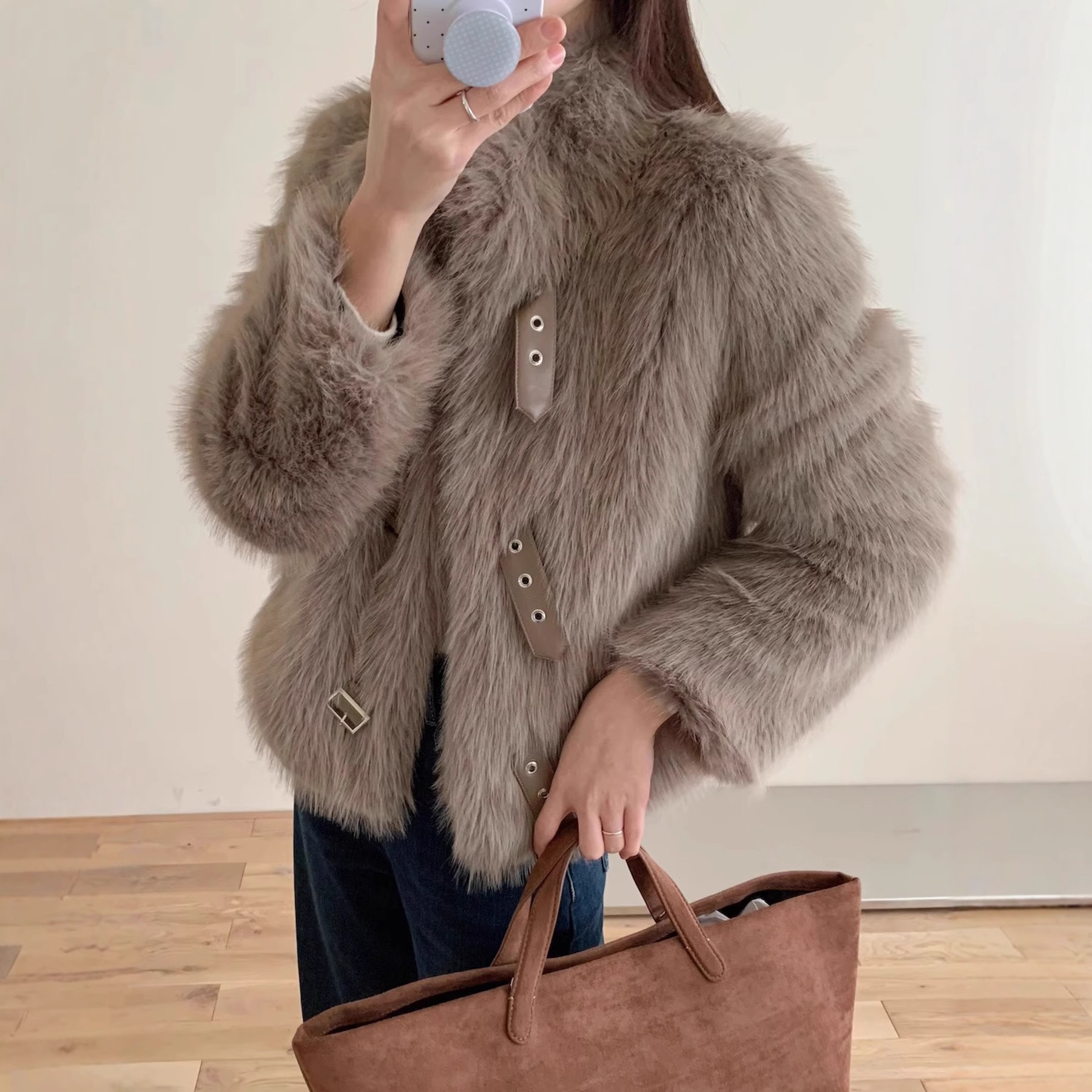 欧美外贸爆款仿皮草外套女2025冬爆款轻奢超厚皮毛一体机车服 - 图0