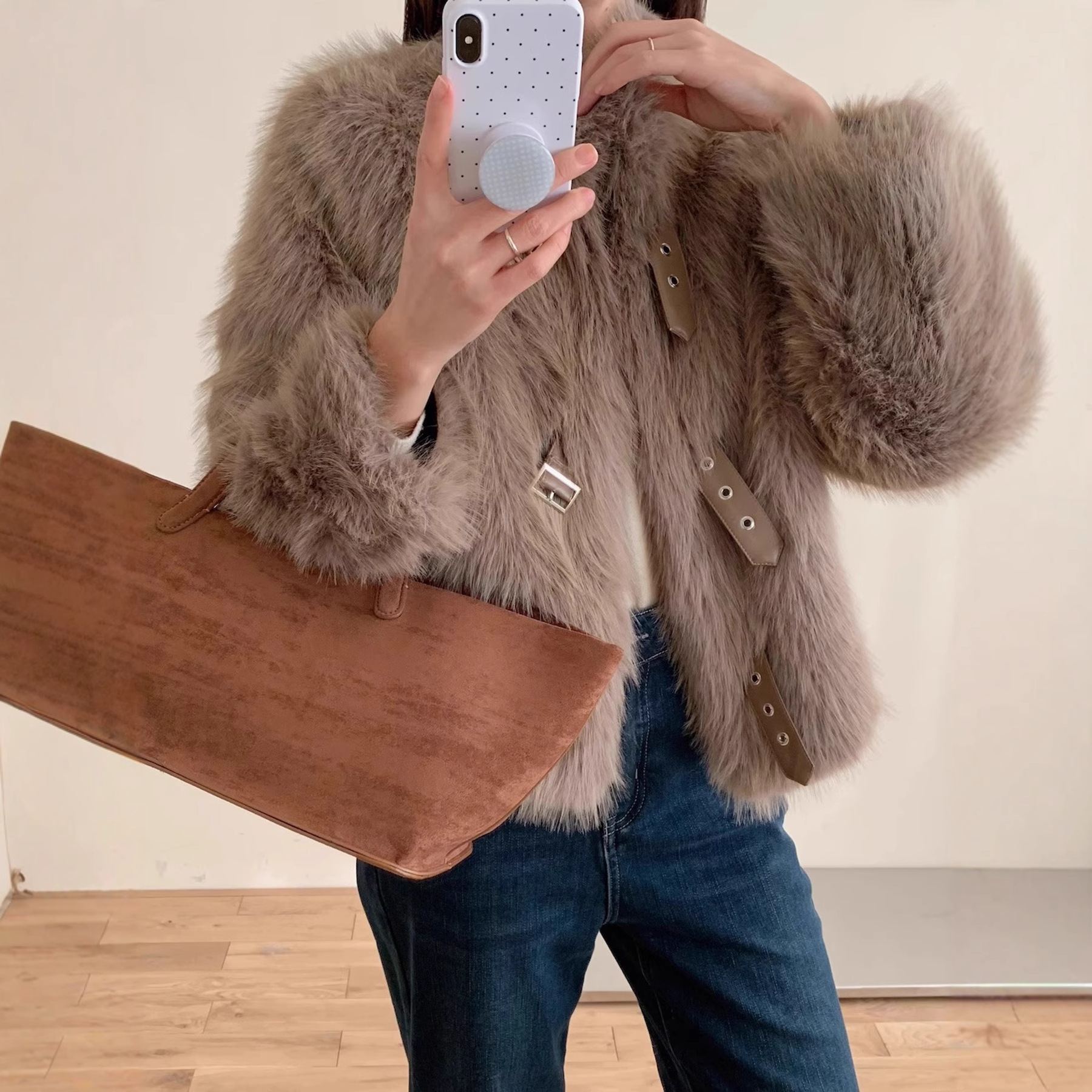 欧美外贸爆款仿皮草外套女2025冬爆款轻奢超厚皮毛一体机车服 - 图1